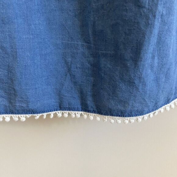 Joe’s Jeans Off The Shoulder Blue Chambray Blouse Crochet Trim Size Small - Picture 4 of 10